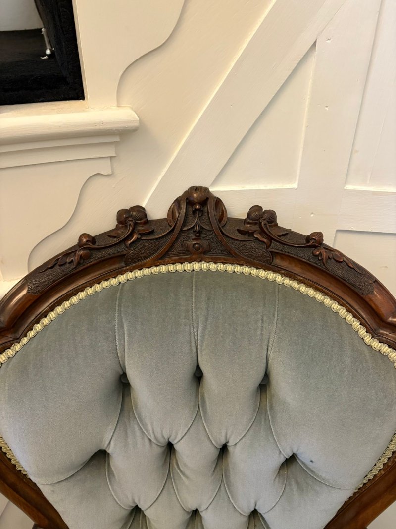 Outstanding Quality Pair of Antique Victorian Carved Walnut Ladies and Gentlemen’s Chairs - Image 16